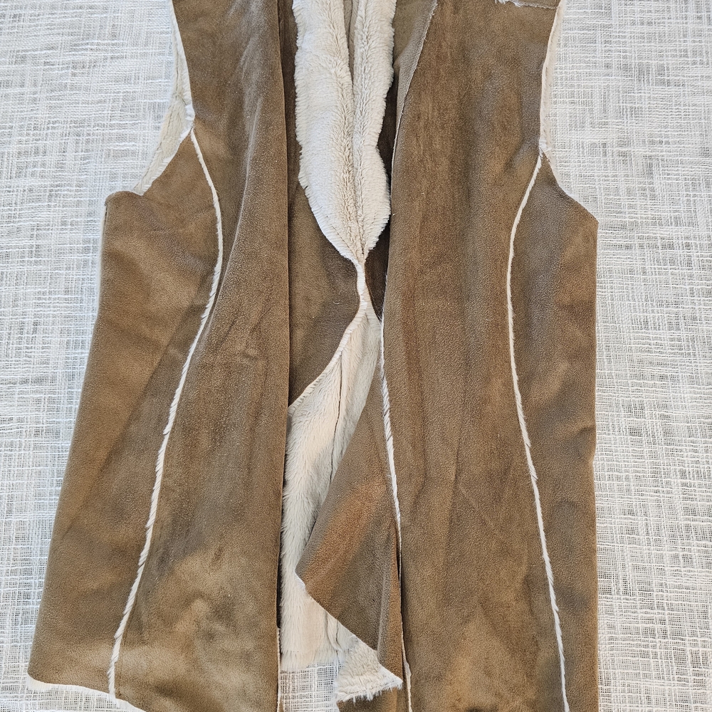 Brown and Cream Faux Fur Vest